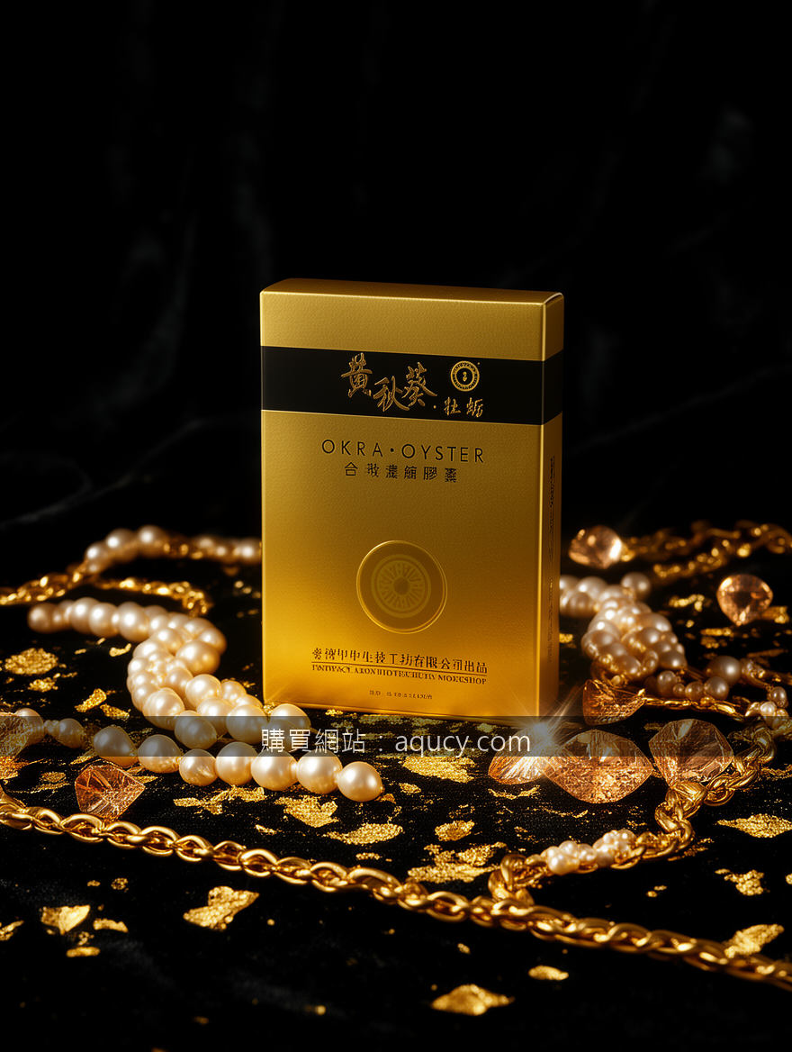 BLACK VELVET with gold leaf accents. Place the Okra Oyster Extract Capsules Box 