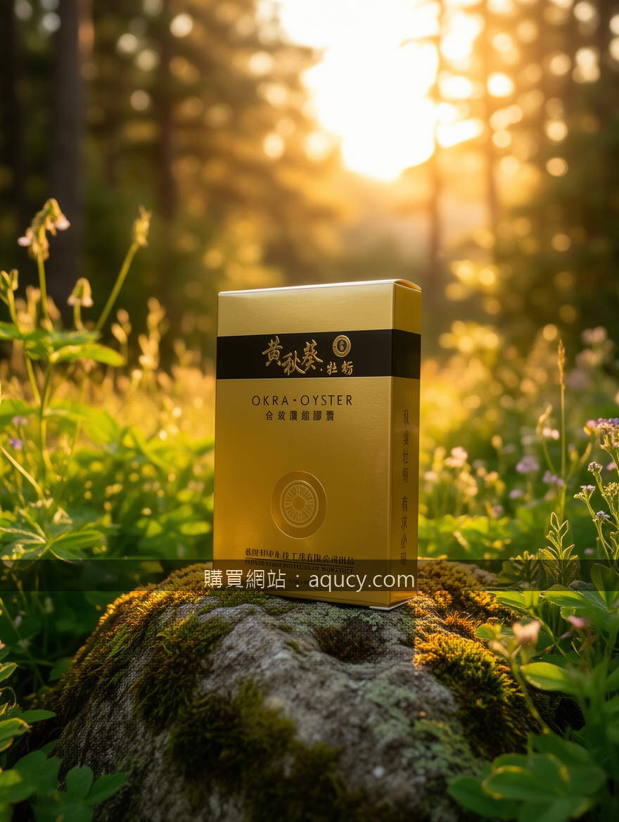 GOLDEN HOUR OUTDOOR with natural bokeh. Place the Okra Oyster Extract Capsules B